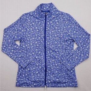 Peter Millar Golf Stacked Teapots Blue Floral Zip-Up Jacket